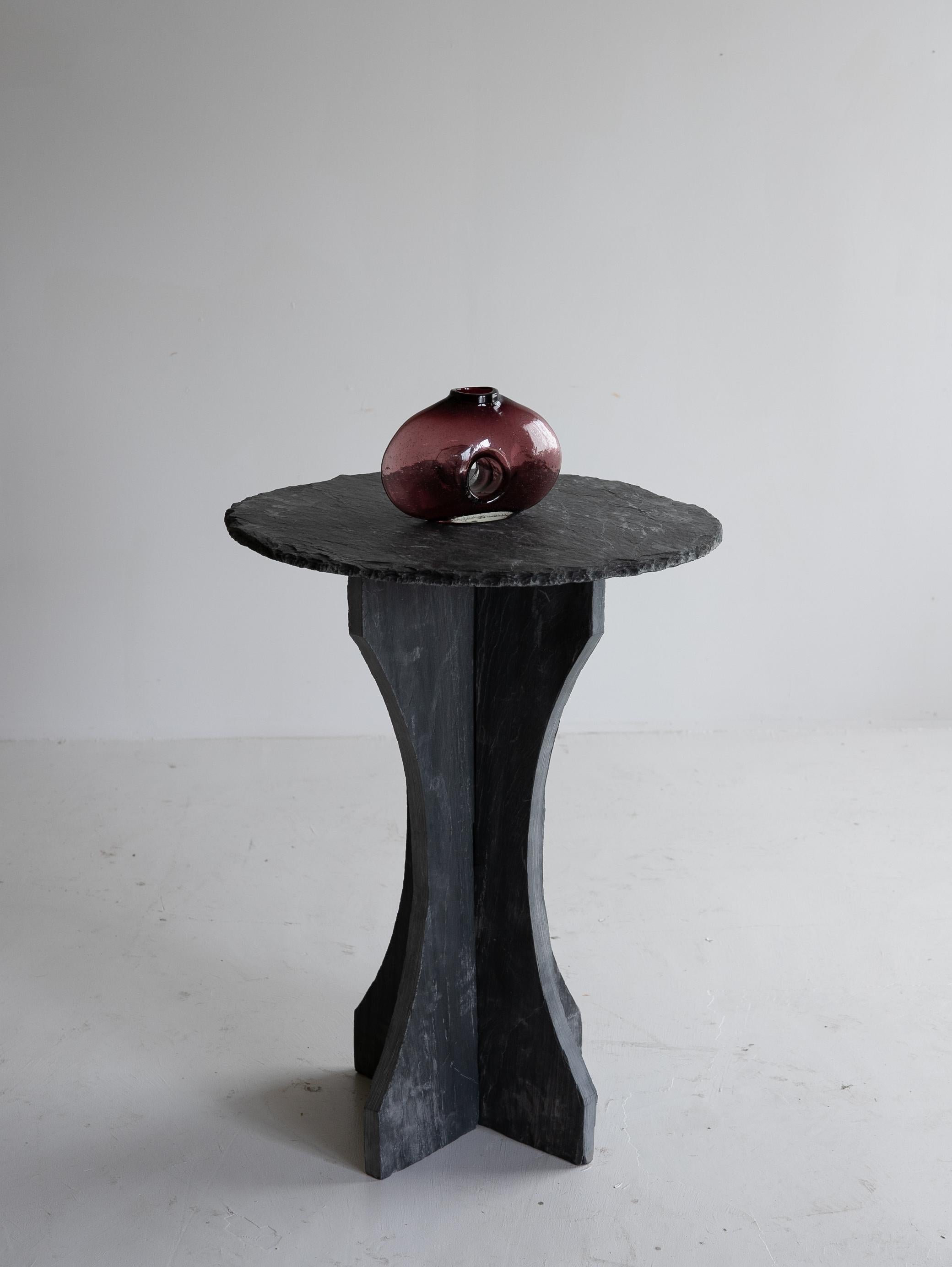 Belgian Rustic Round Blackened Slate Table / wabi sabi For Sale 5