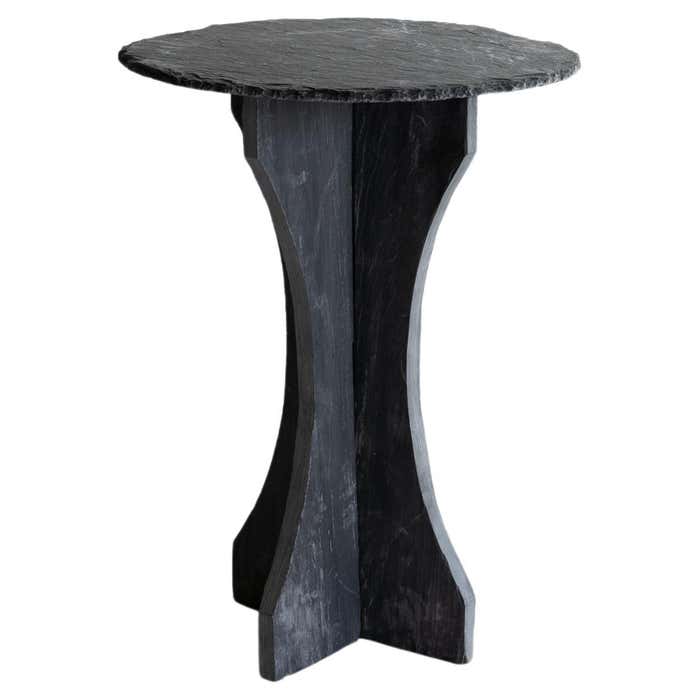 Rustic Slate Table Belgian Primitive Round Blackened Slate Table / wabi sabi For Sale at ...