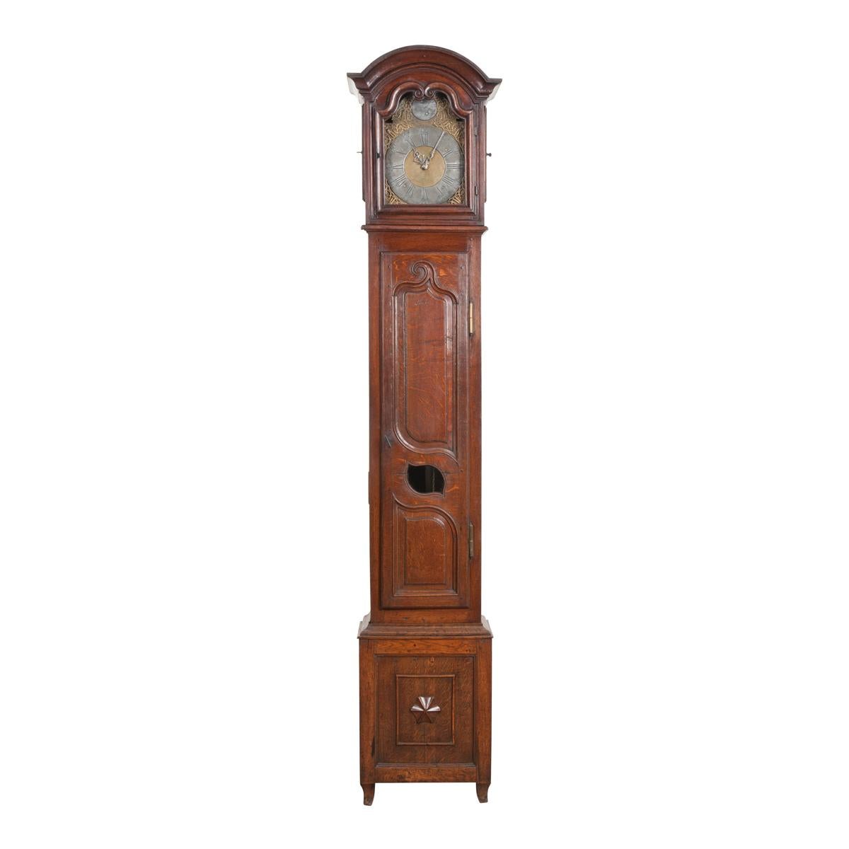 Belgian Provincial Late 18th-Early 19th Century Oak Tall Case Clock