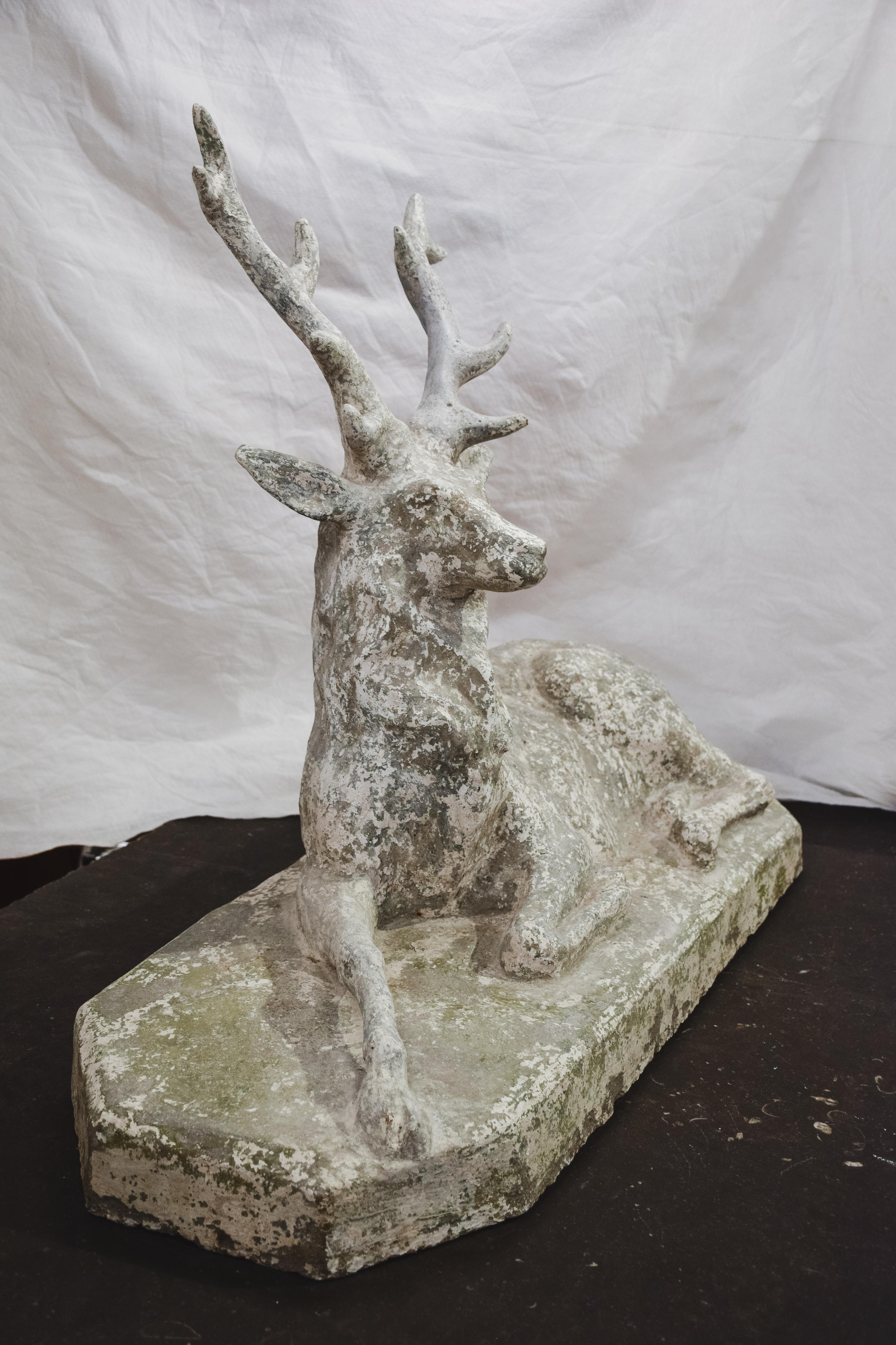 20th Century Belgian Reclining Stag Sculpture
