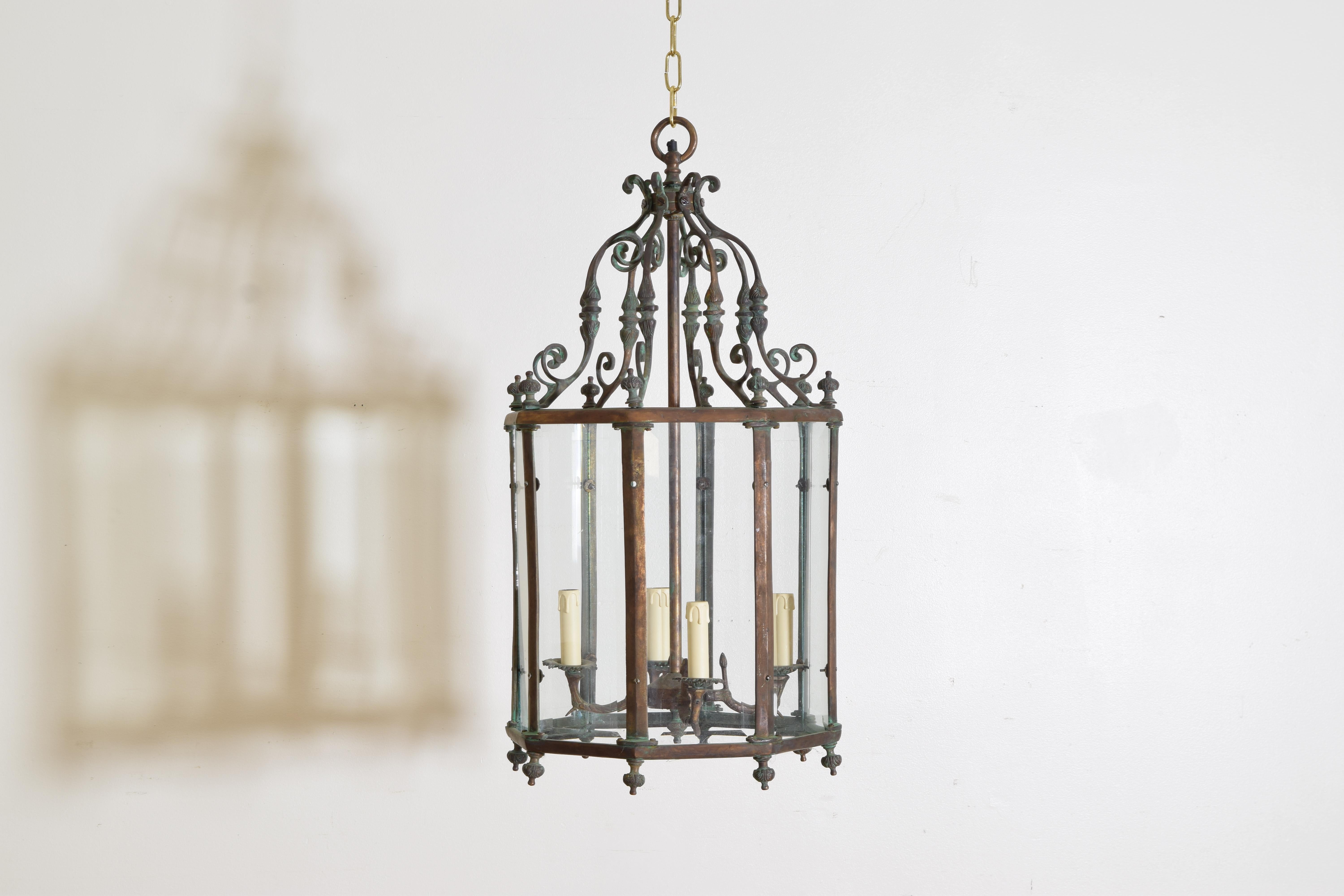 Baroque Belgian Rococo Style Brass & Copper Octagonal Lantern, 19th/20th century For Sale