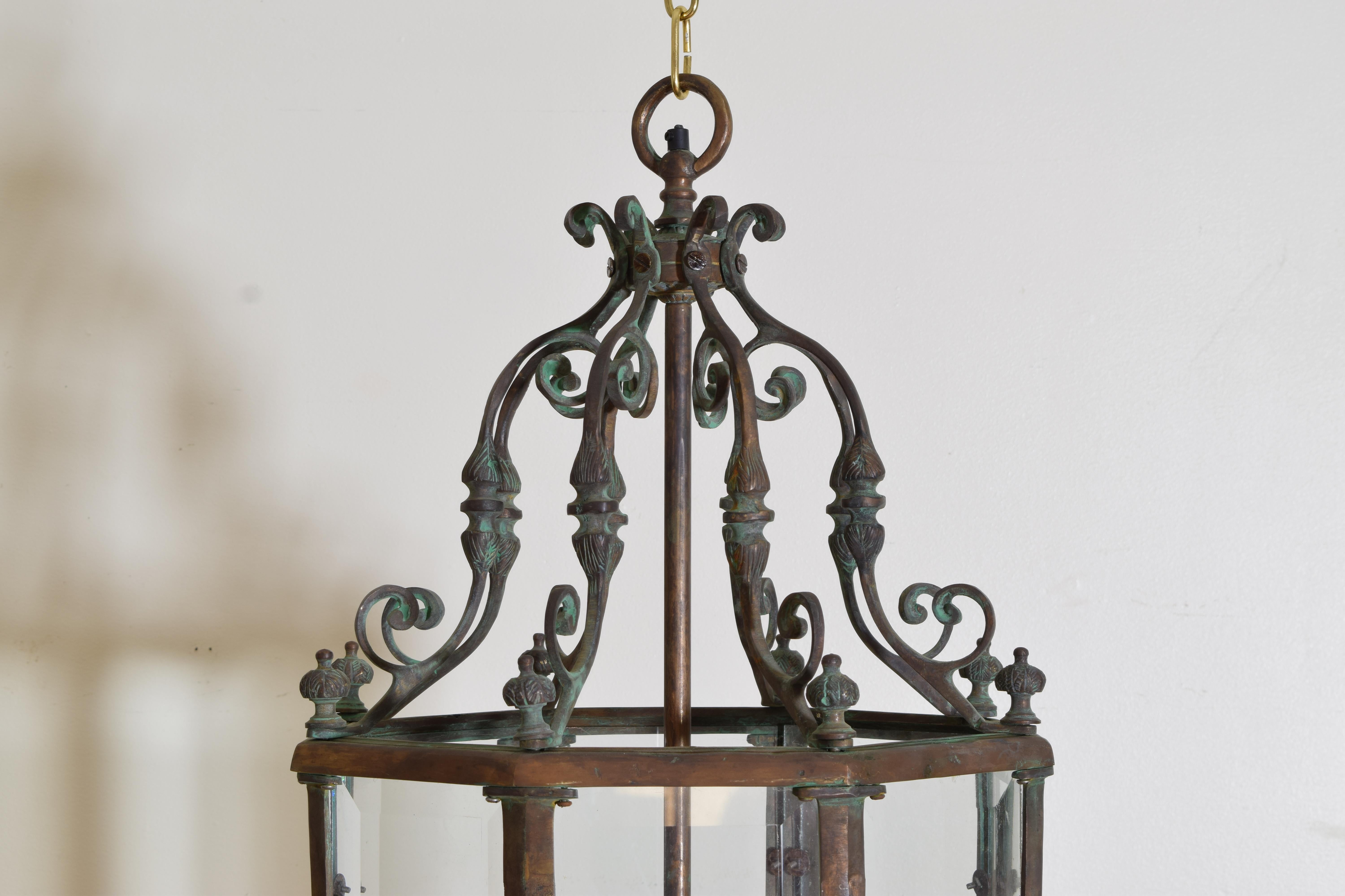 Late 19th Century Belgian Rococo Style Brass & Copper Octagonal Lantern, 19th/20th century For Sale