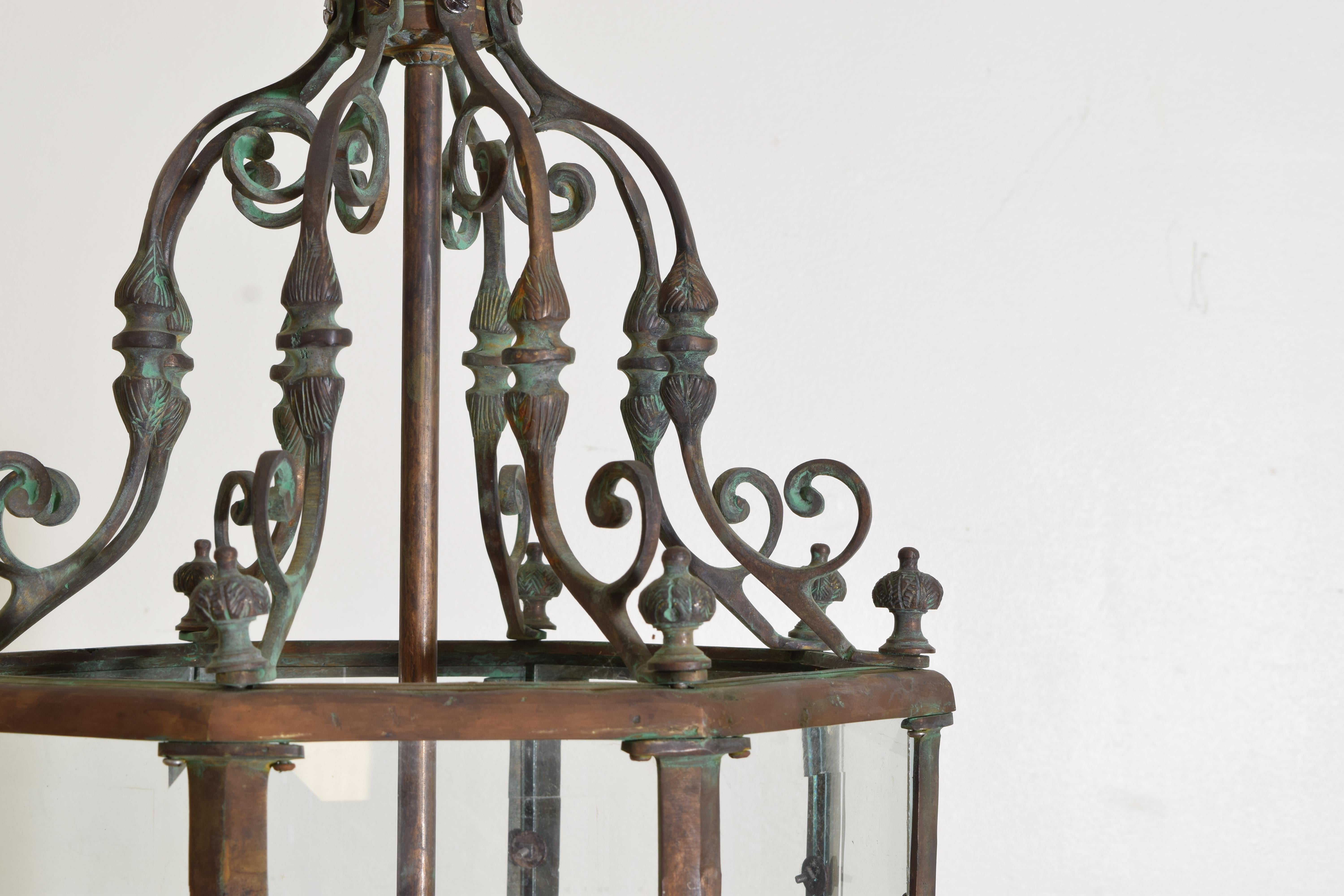 Belgian Rococo Style Brass & Copper Octagonal Lantern, 19th/20th century For Sale 1