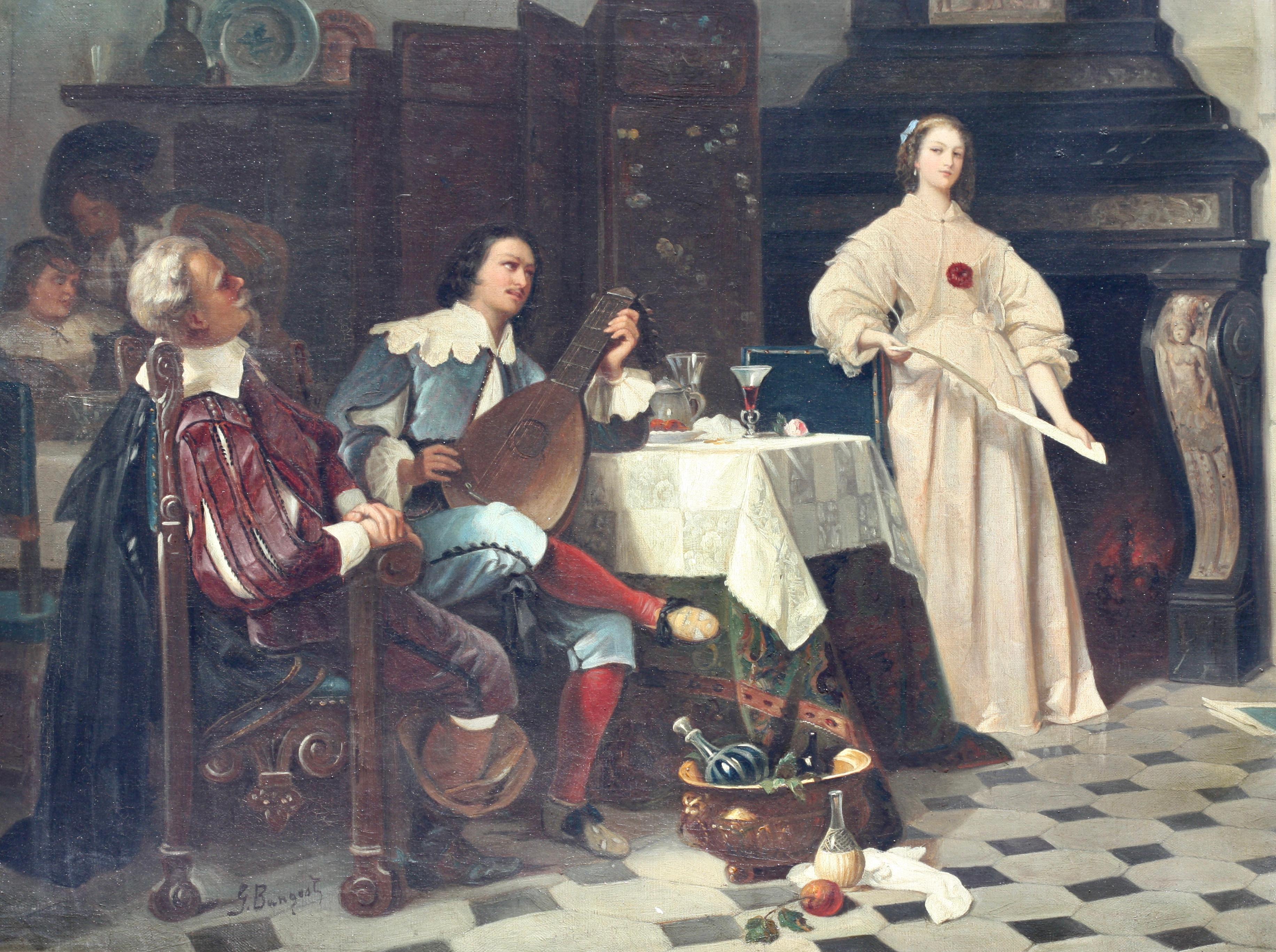 École belge, huile sur toile du XIXe siècle « Un interlude musical ». en vente 3