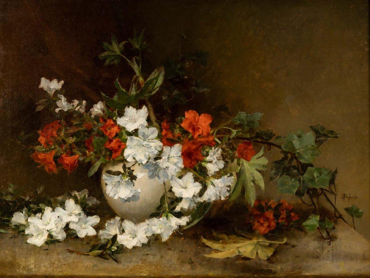 Belgian School, Oil on Canvas Representing Flowers in a White Vase 4