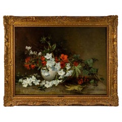 Belgian School, Oil on Canvas Representing Flowers in a White Vase