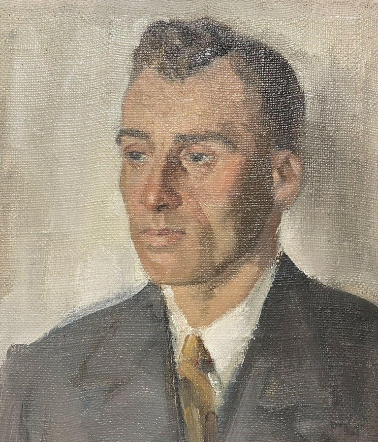 Artist/ School: Belgian School, signed lower right, labelled verso

Title: Portrait of a Man in a Jacket and Tie.

Medium: oil painting, on board, in a solid wooden frame

Size:       frame: 24 x 20  inches
           painting: 21 x 17 inches
      