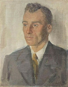 1940's BELGIAN POST-IMPRESSIONIST SIGNED OIL - PORTRAIT DE L'HOMME EN VESTE & TIE