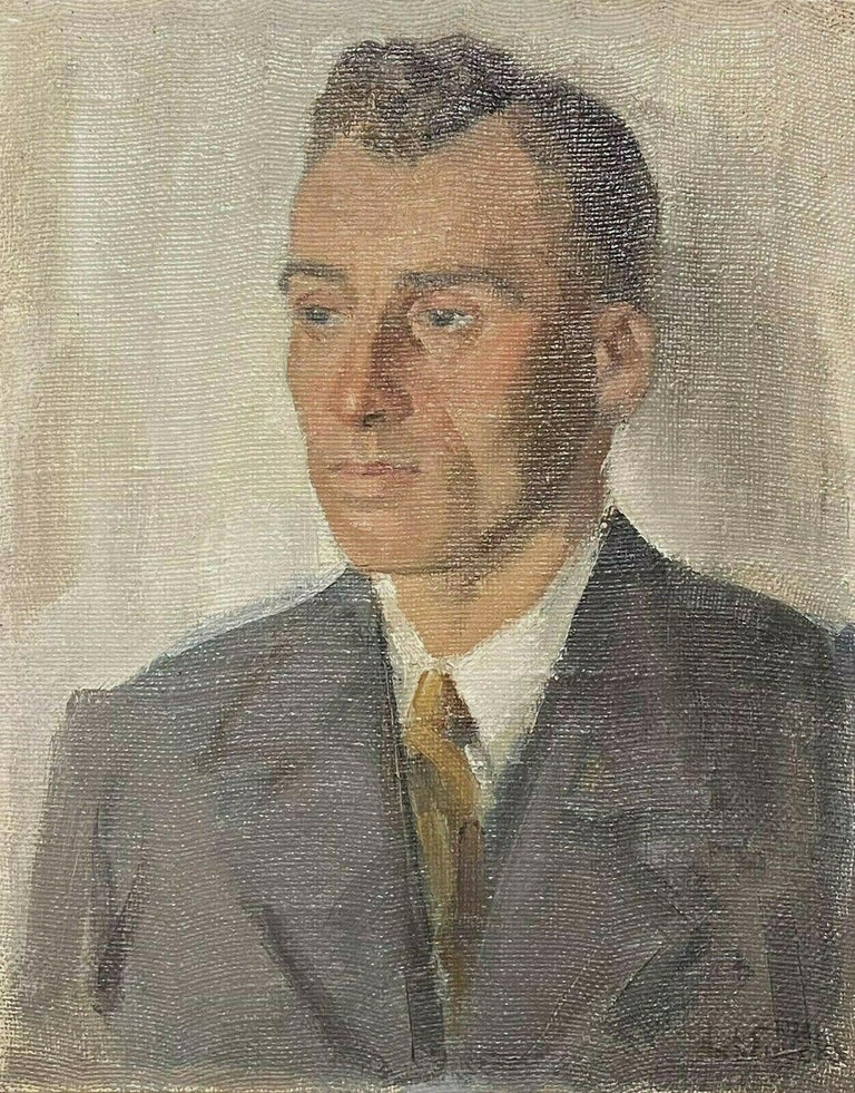 Belgian School Portrait Painting - 1940's BELGIAN POST-IMPRESSIONIST SIGNED OIL - PORTRAIT OF MAN IN JACKET & TIE