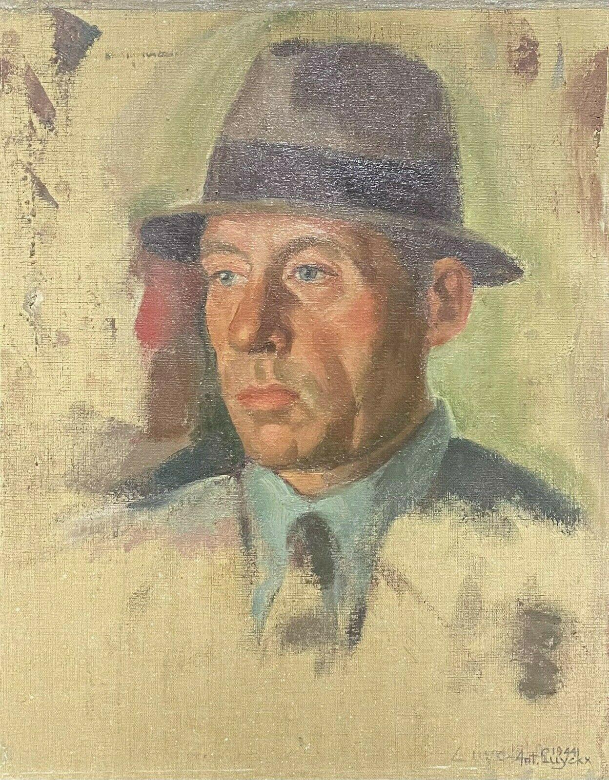 Belgian School Portrait Painting - 1940's POST-IMPRESSIONIST SIGNED OIL - PORTRAIT OF MAN WEARING A HAT