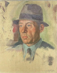 1940's POST-IMPRESSIONIST SIGNED OIL - PORTRAIT OF MAN WEARING A HAT