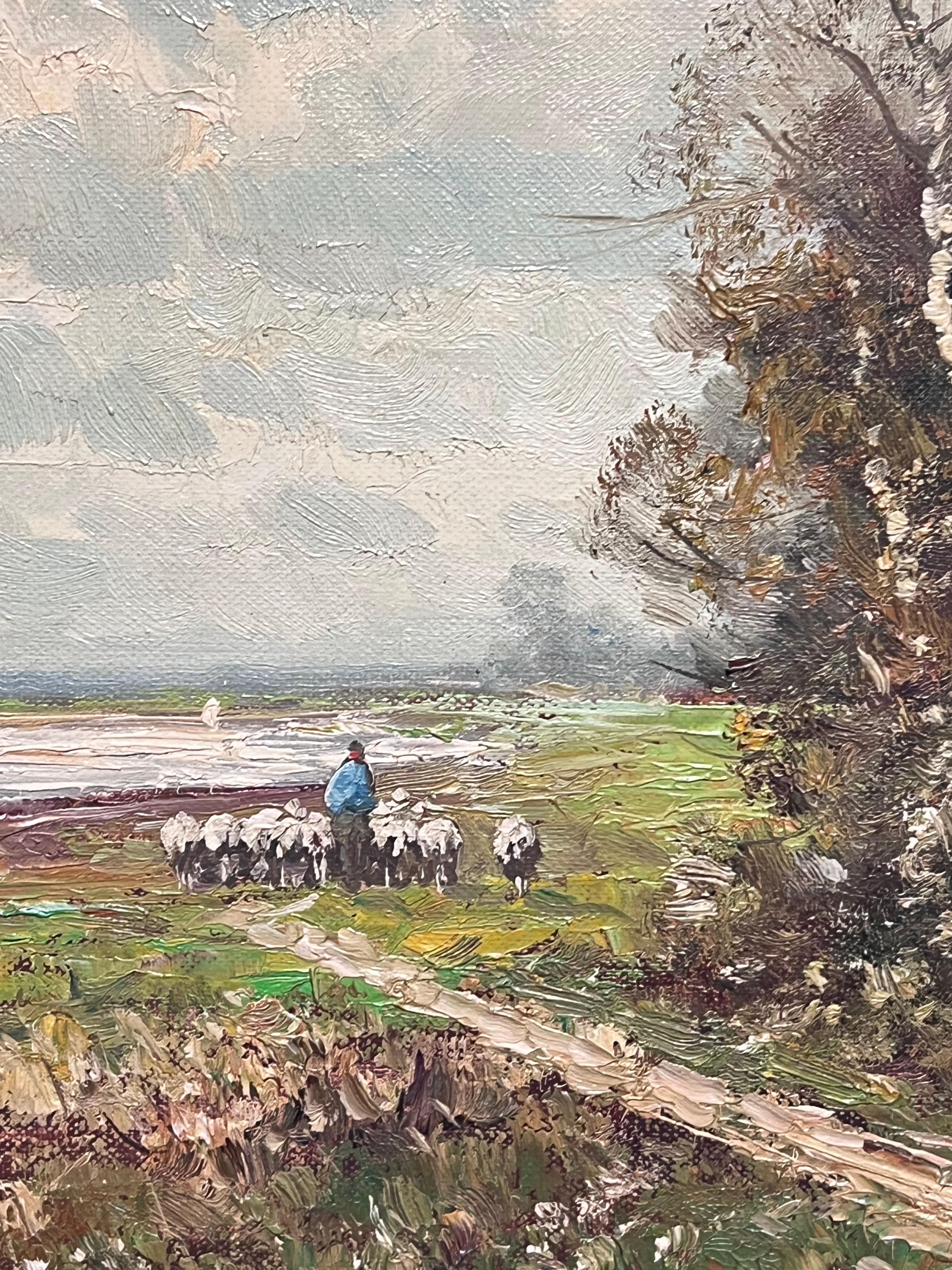 Leading them Home
Belgian School. mid 20th century
indistinctly signed oil on board, framed
framed: 20 x 25 inches
board : 16 x 20 inches
Provenance: private collection, England
Condition: very good condition

Description:
This beautiful oil