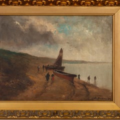 Belgian School Signed Oil Painting Figures by the Sea Early 20th Century