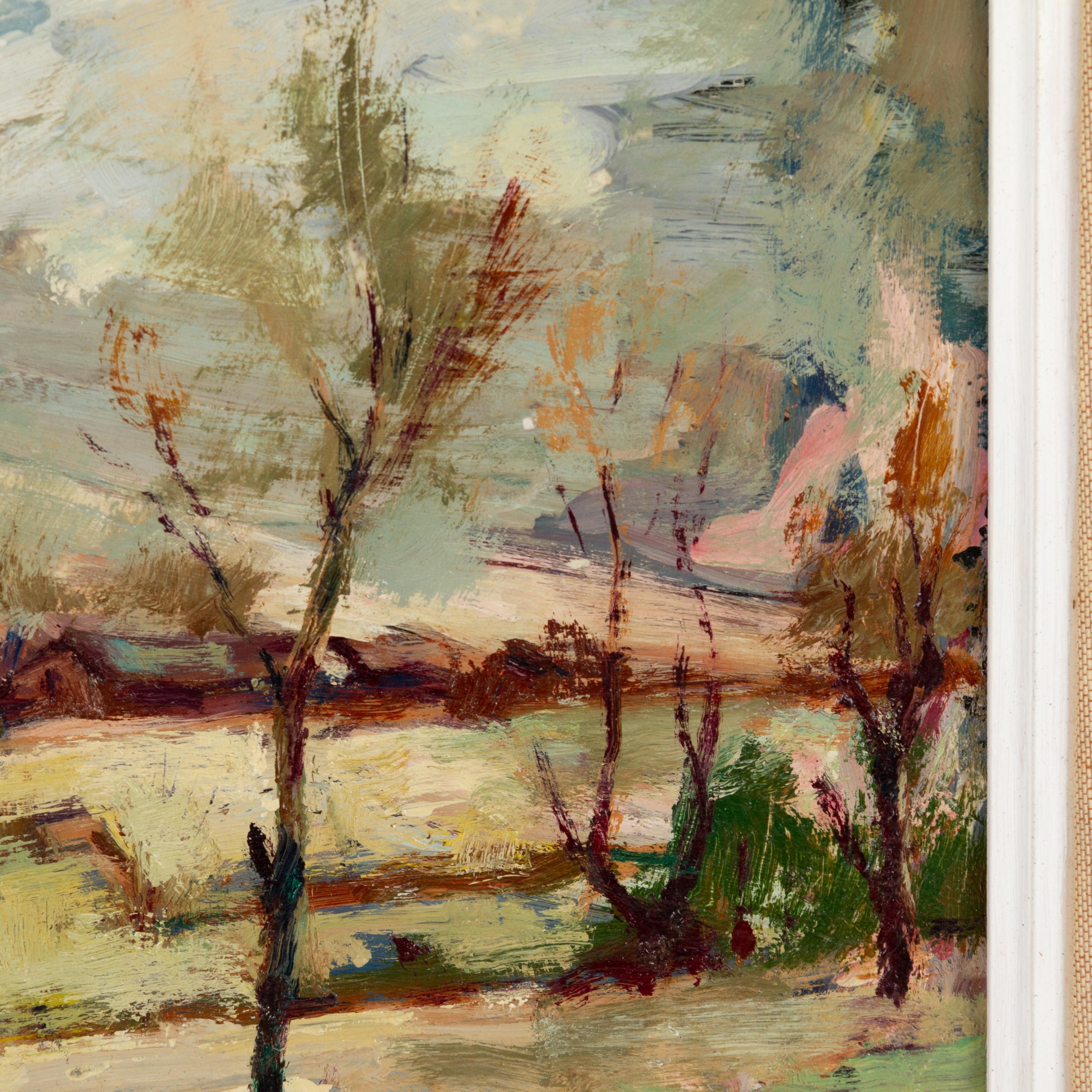 Belgian School Snow Landscape Oil Painting Early 20th Century In Good Condition For Sale In Nottingham, GB