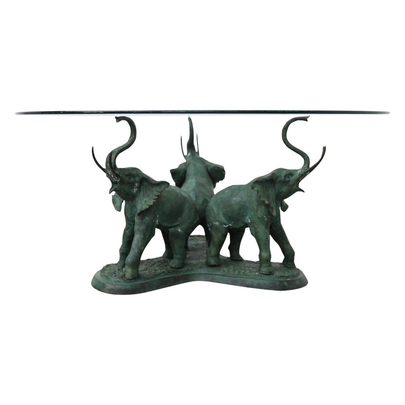 Belgian Sculptural Bronze Elephant Base Salon Table, 1970s