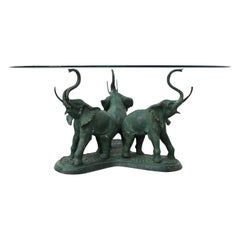Belgian Sculptural Bronze Elephant Base Salon Table, 1970s