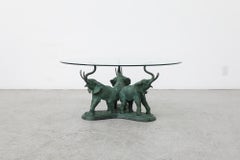 Belgian Sculptural Bronze Elephant Base Salon Table, 1970s