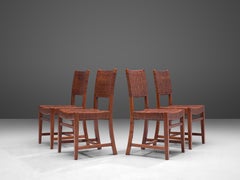 Belgian Set of Four Dining Chairs in Leather and Oak