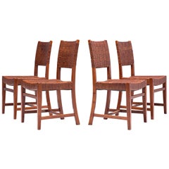 Belgian Set of Four Dining Chairs in Leather and Oak