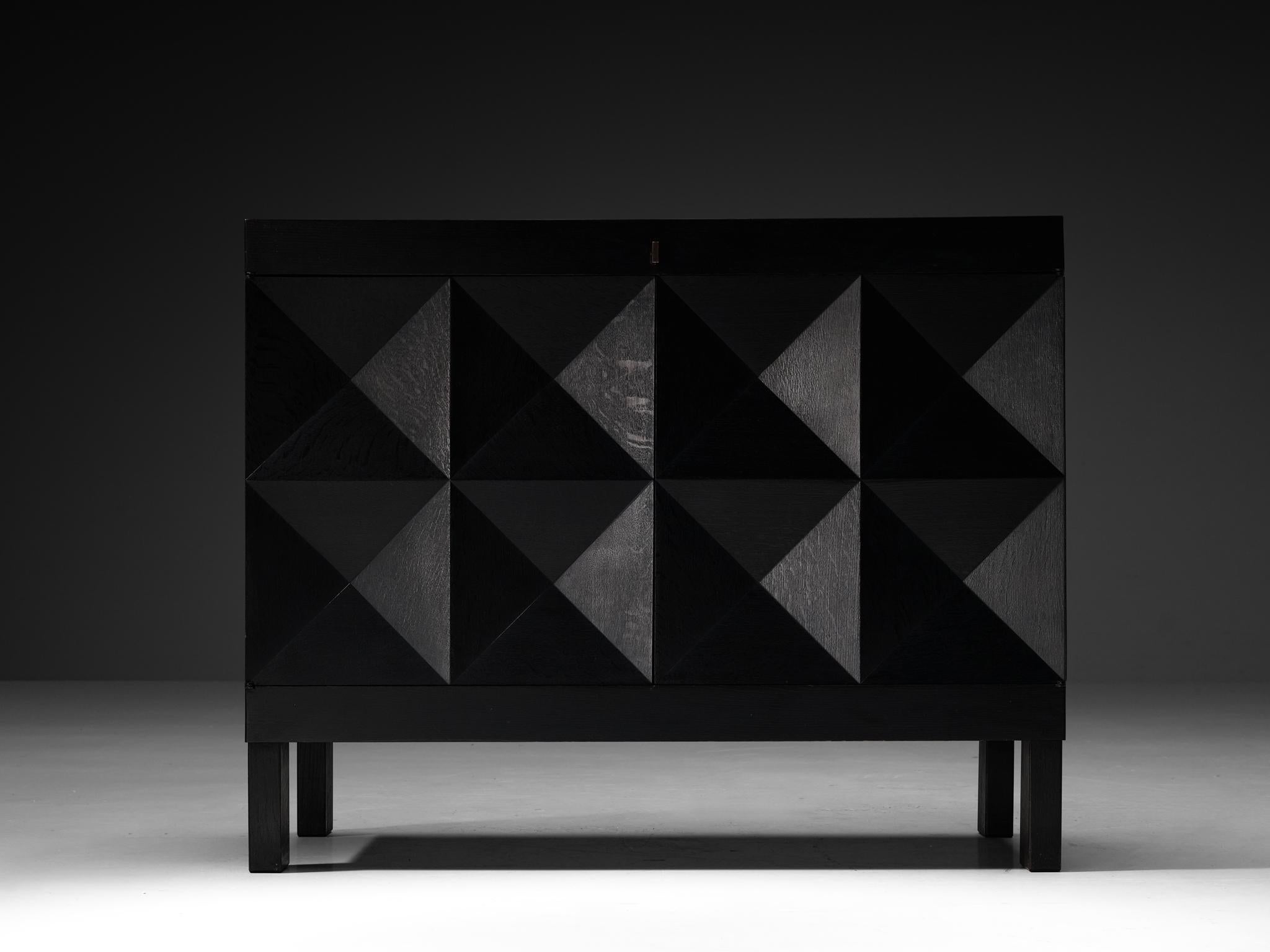 Belgian Sideboard in Black Lacquered Oak with Graphical Doors In Good Condition For Sale In Waalwijk, NL