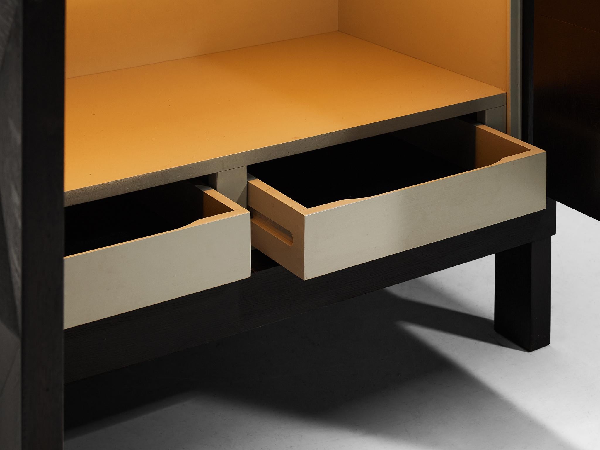 Belgian Sideboard in Black Lacquered Oak with Graphical Doors For Sale 1