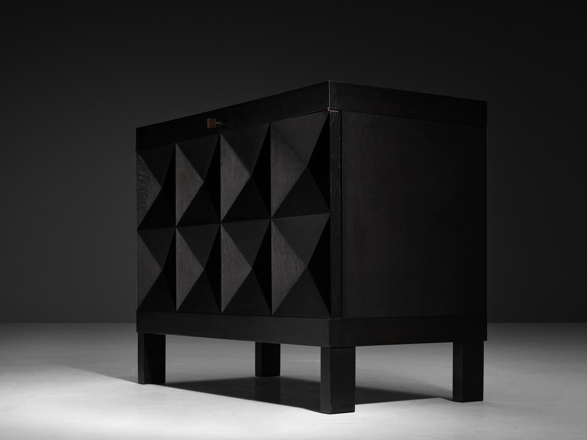 Belgian Sideboard in Black Lacquered Oak with Graphical Doors For Sale 2