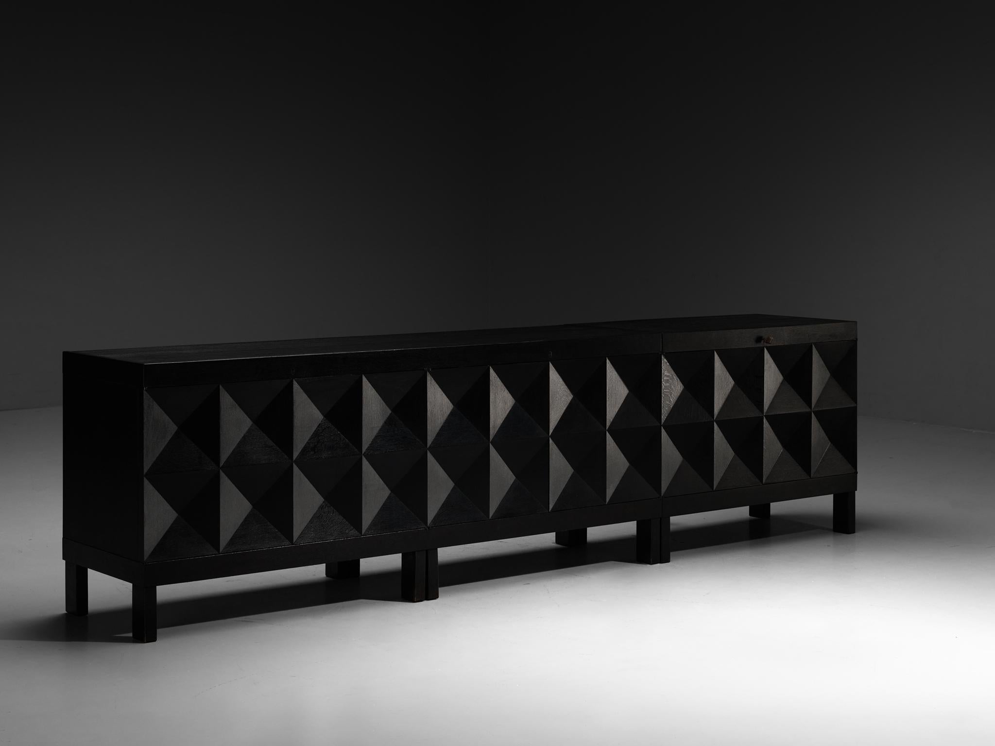 Belgian Sideboard in Black Lacquered Oak with Graphical Doors For Sale 3