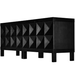 Belgian Sideboard in Black Lacquered Oak with Graphical Doors