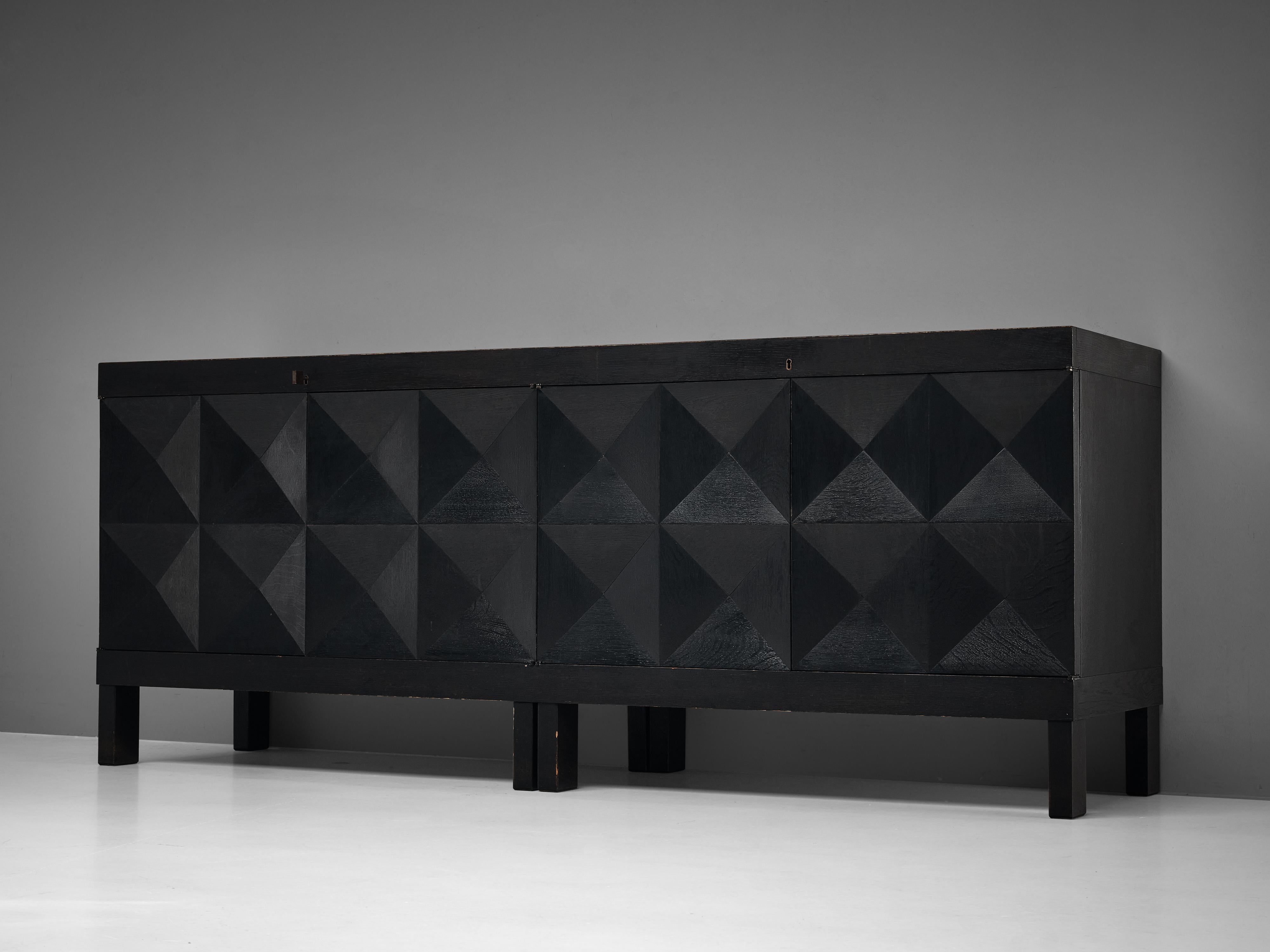 Belgian Sideboard in Black Stained Oak with Graphical Doors 1