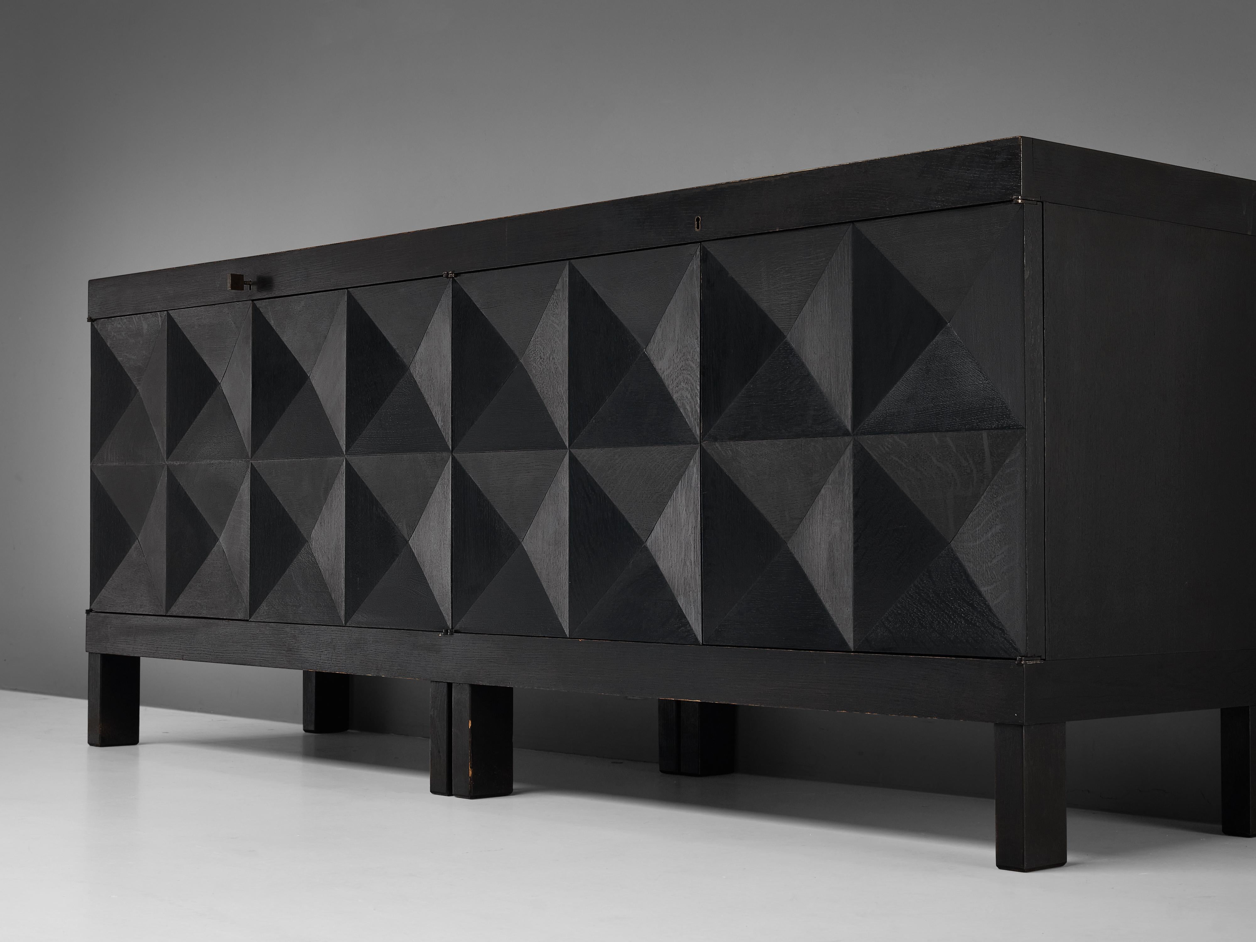 Belgian Sideboard in Black Stained Oak with Graphical Doors 2