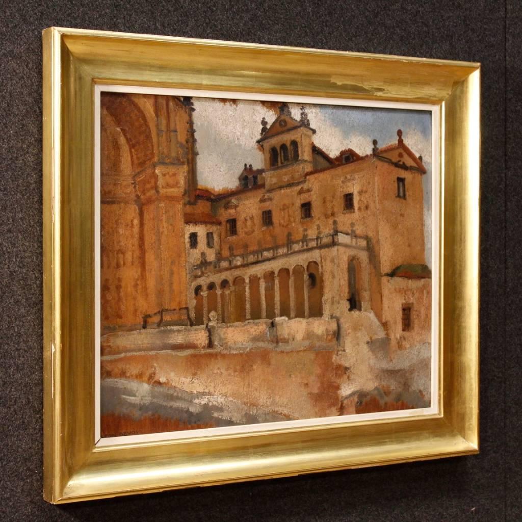 Belgian Signed Painting Oil on Board Landscape with Architectures 20th Century 5