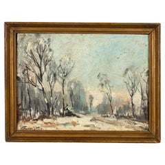 Belgian Signed Winterscape Oil Painting 