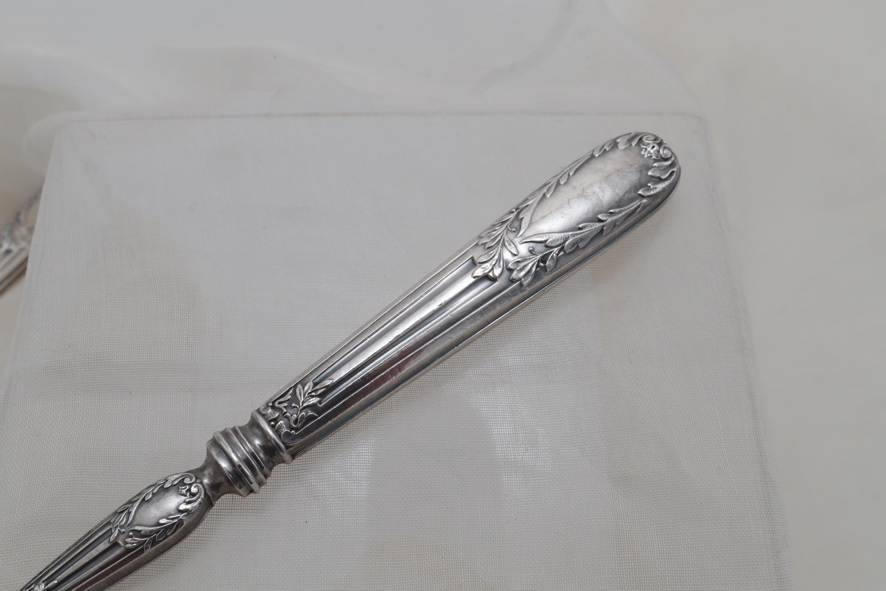 Edwardian Belgian silver and horn salad servers For Sale
