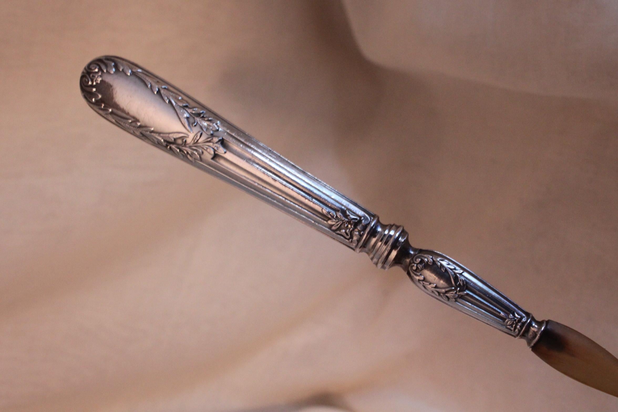 Late 19th Century Belgian Silver and Horn Salad Servers For Sale
