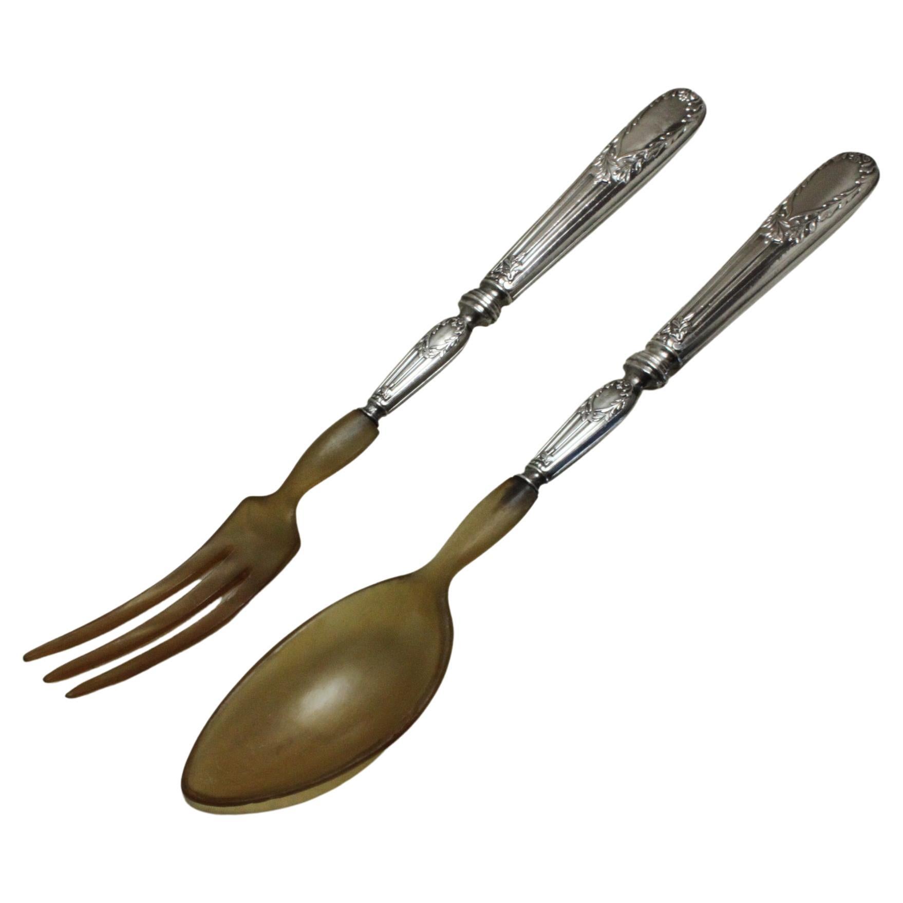 Belgian Silver and Horn Salad Servers