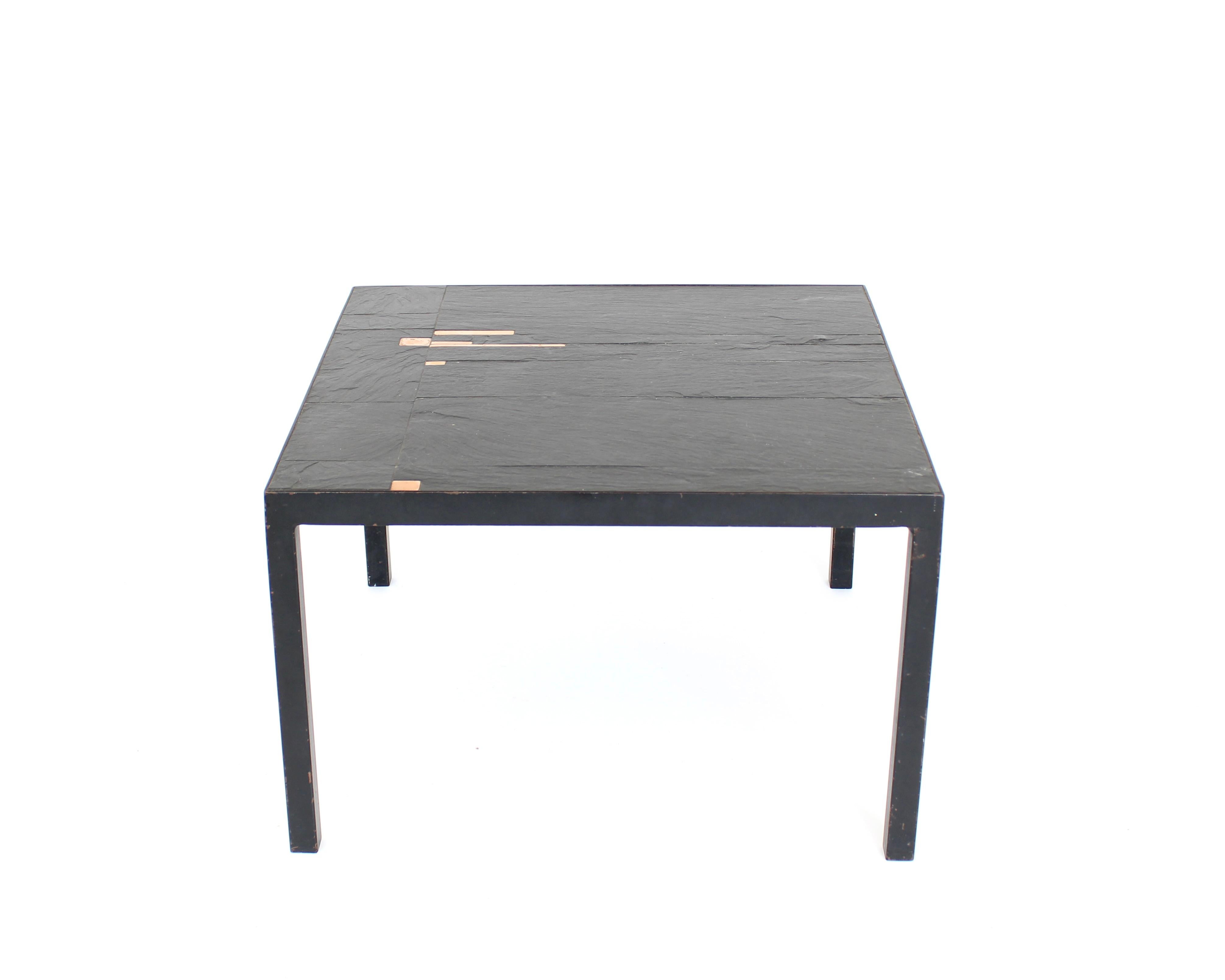 Mid-Century Modern Belgian Slate and Enamel Accents Side or Small Coffee Table Attributed Pia Manu For Sale