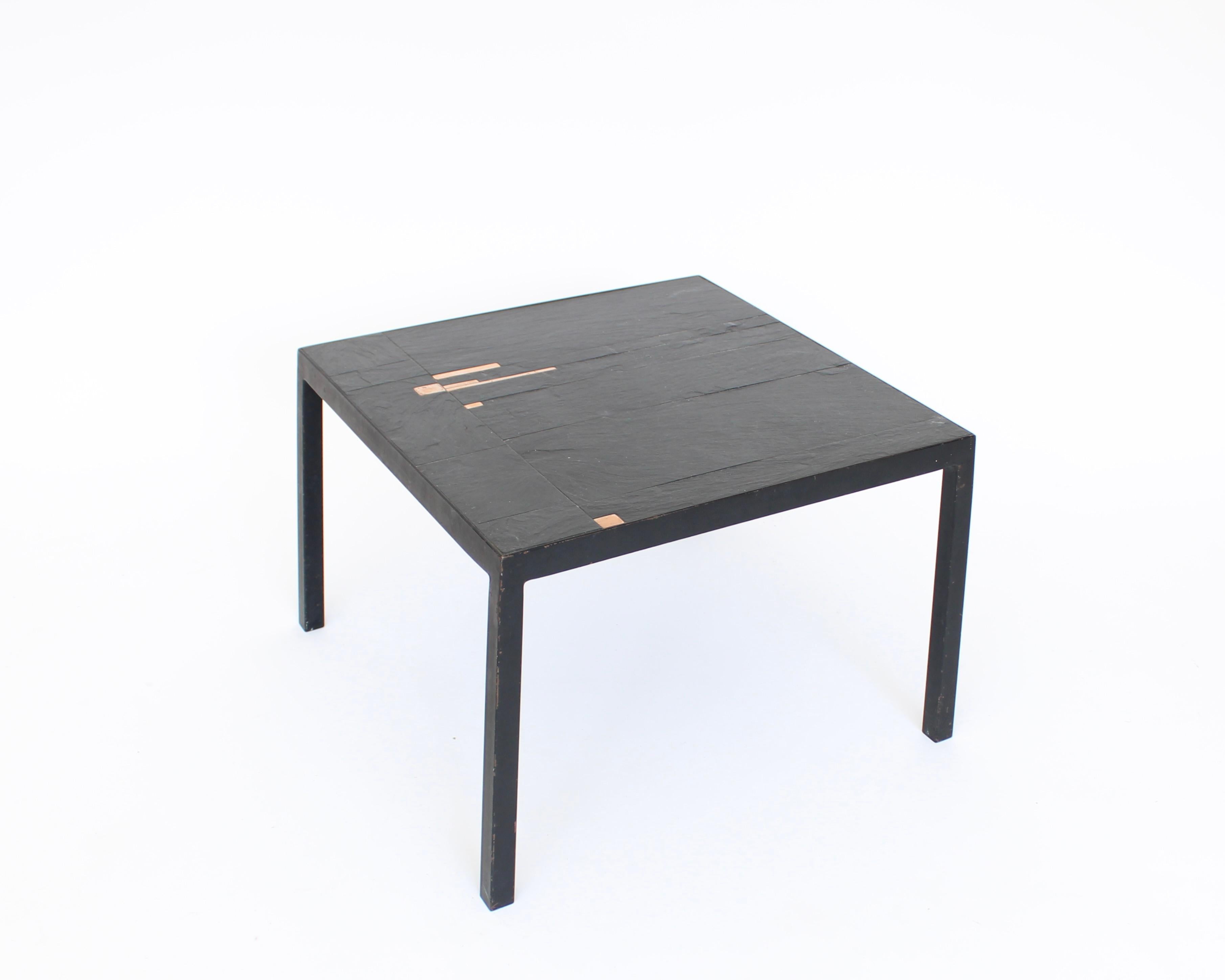 Belgian Slate and Enamel Accents Side or Small Coffee Table Attributed Pia Manu In Good Condition For Sale In Chicago, IL
