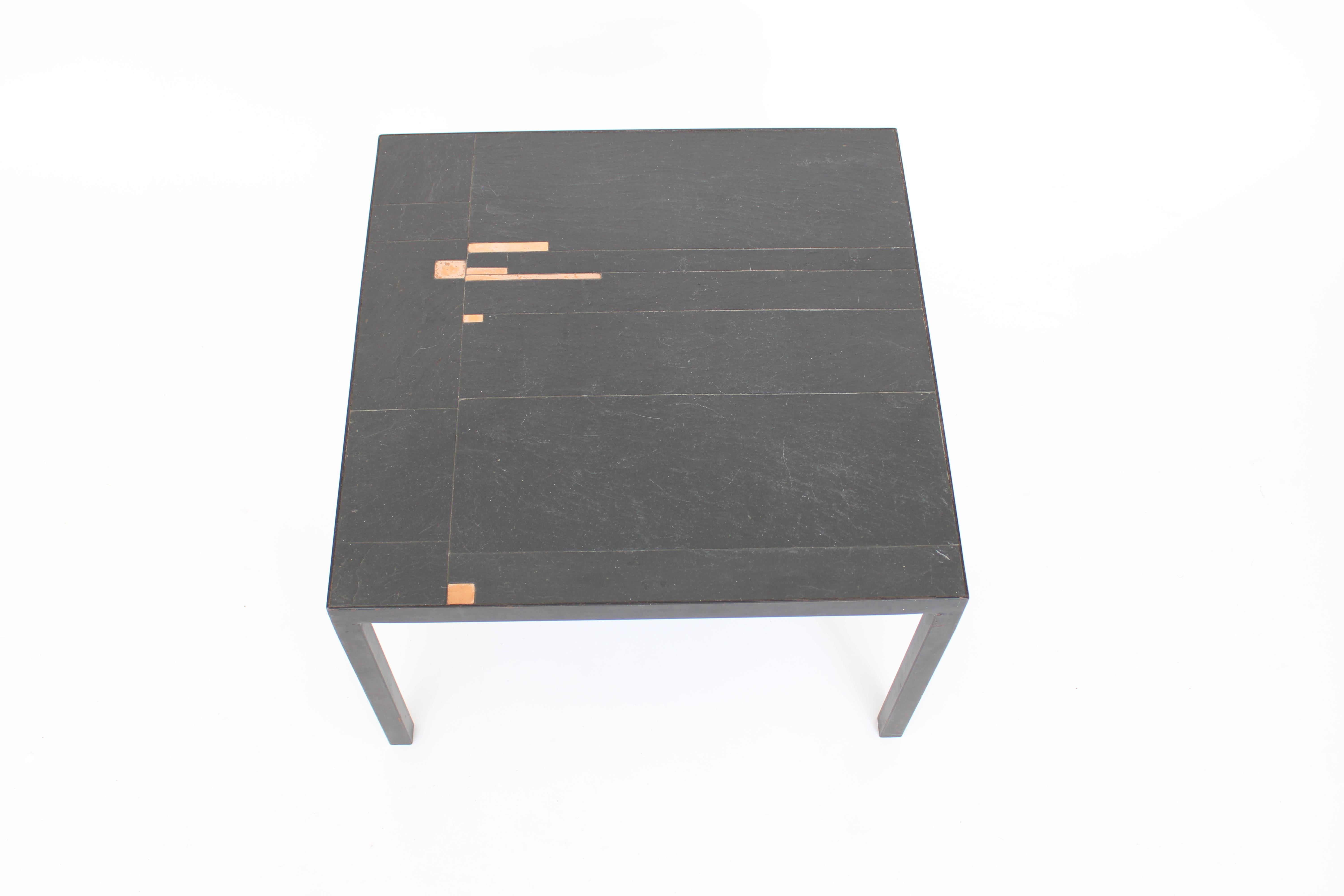 Late 20th Century Belgian Slate and Enamel Accents Side or Small Coffee Table Attributed Pia Manu For Sale