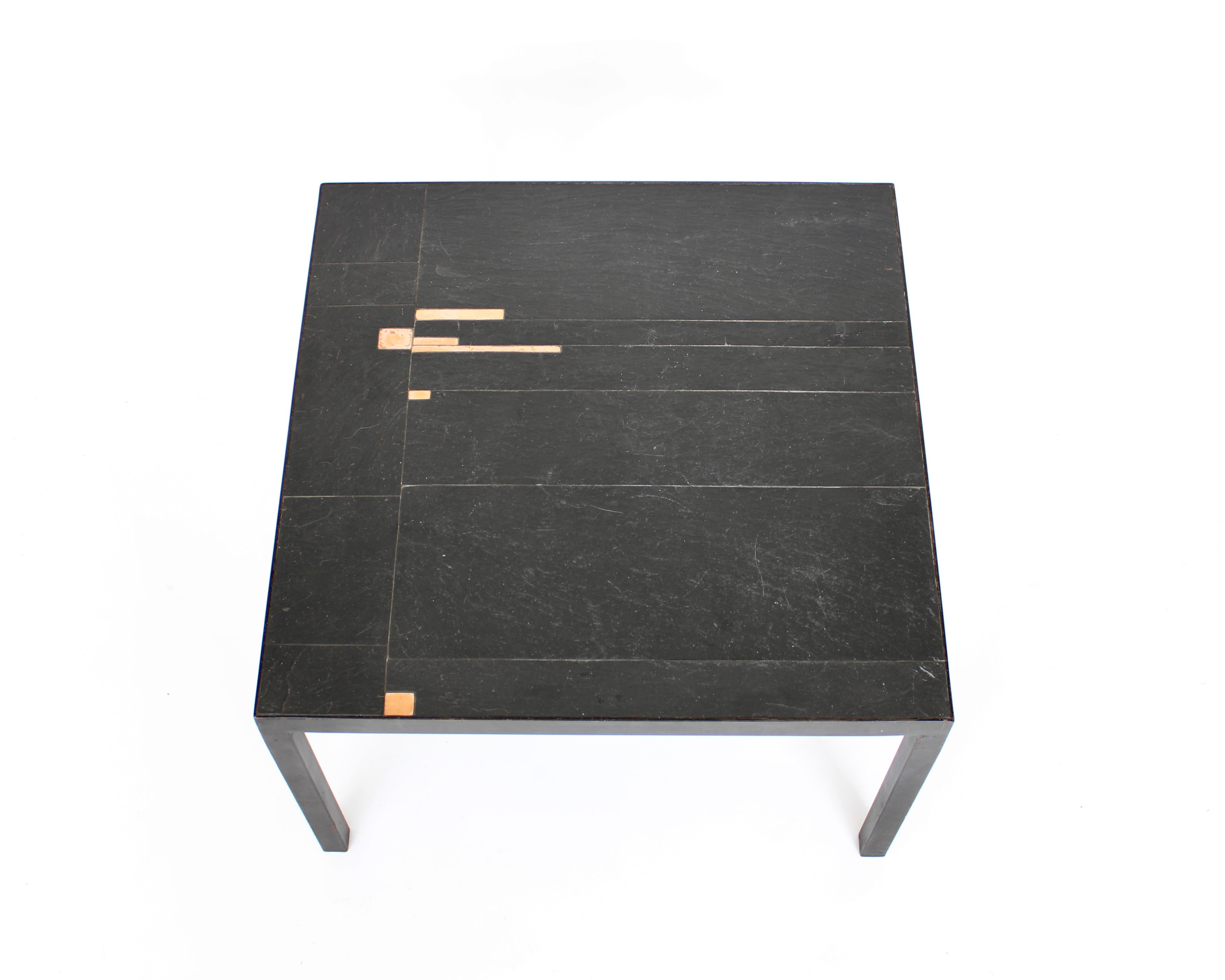 Belgian Slate and Enamel Accents Side or Small Coffee Table Attributed Pia Manu For Sale 1