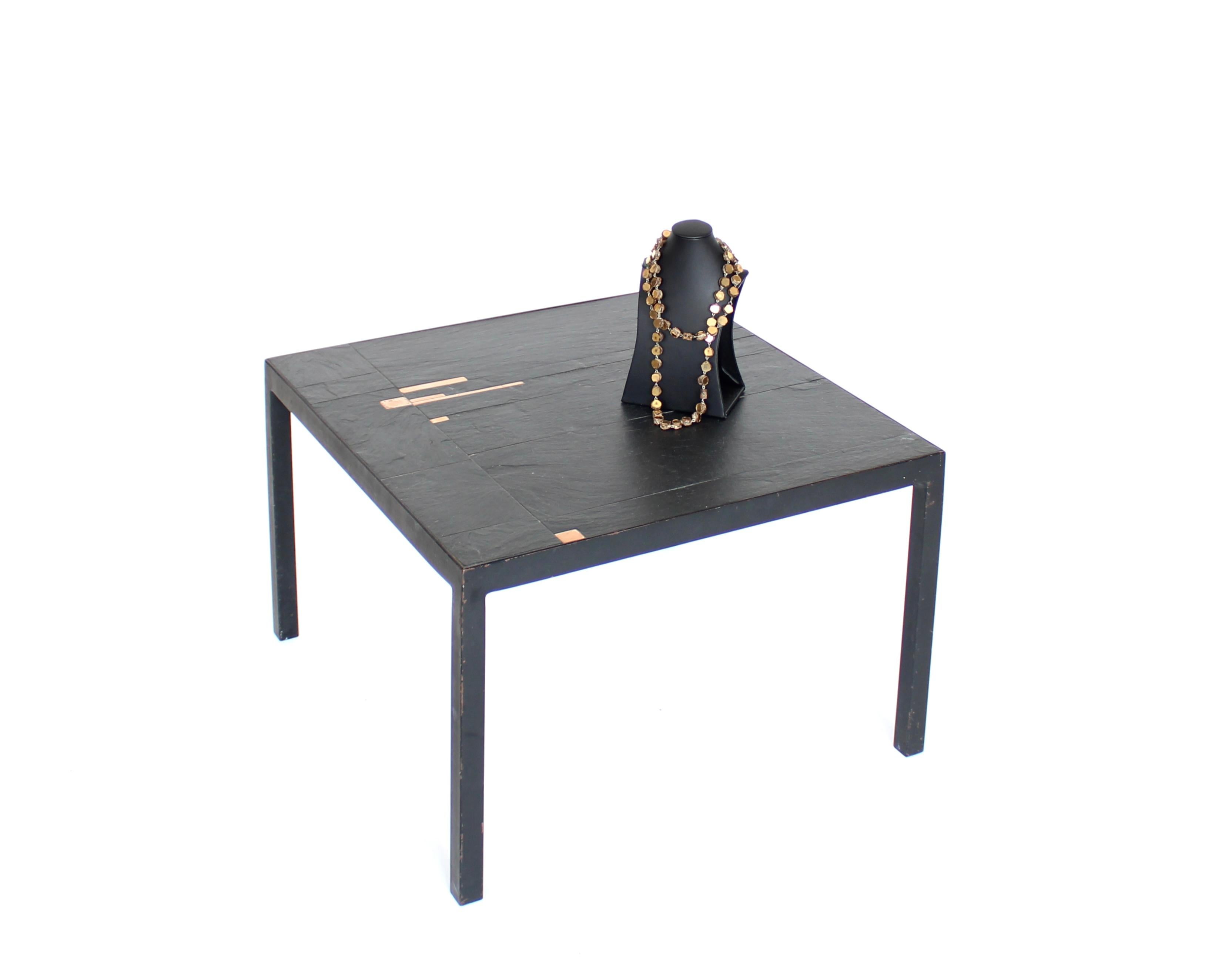 Belgian Slate and Enamel Accents Side or Small Coffee Table Attributed Pia Manu For Sale 2