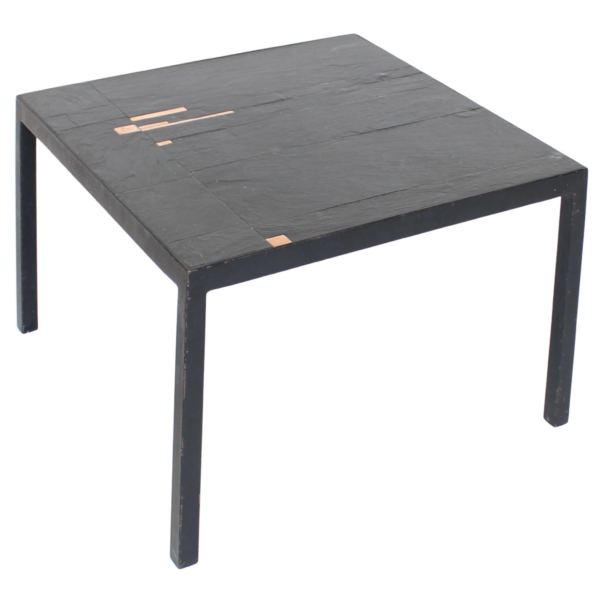 Belgian Slate and Enamel Accents Side or Small Coffee Table Attributed Pia Manu For Sale