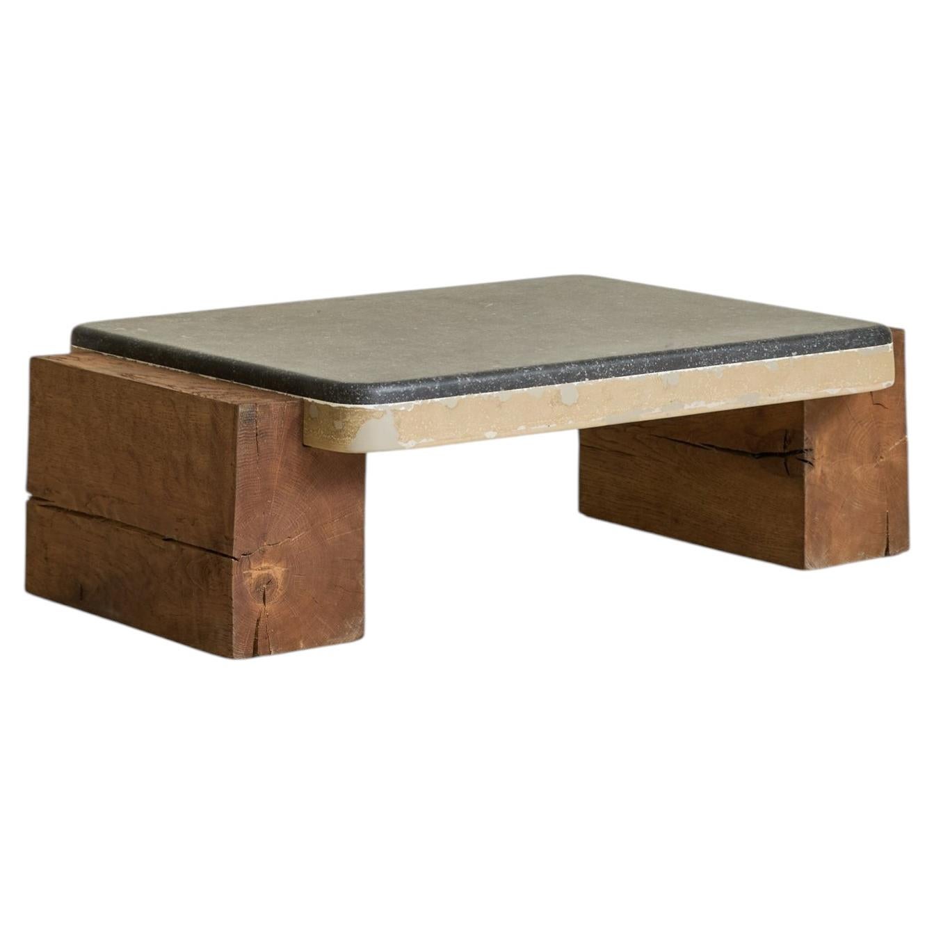 Belgian Slate + Wood Coffee Table, 1970s