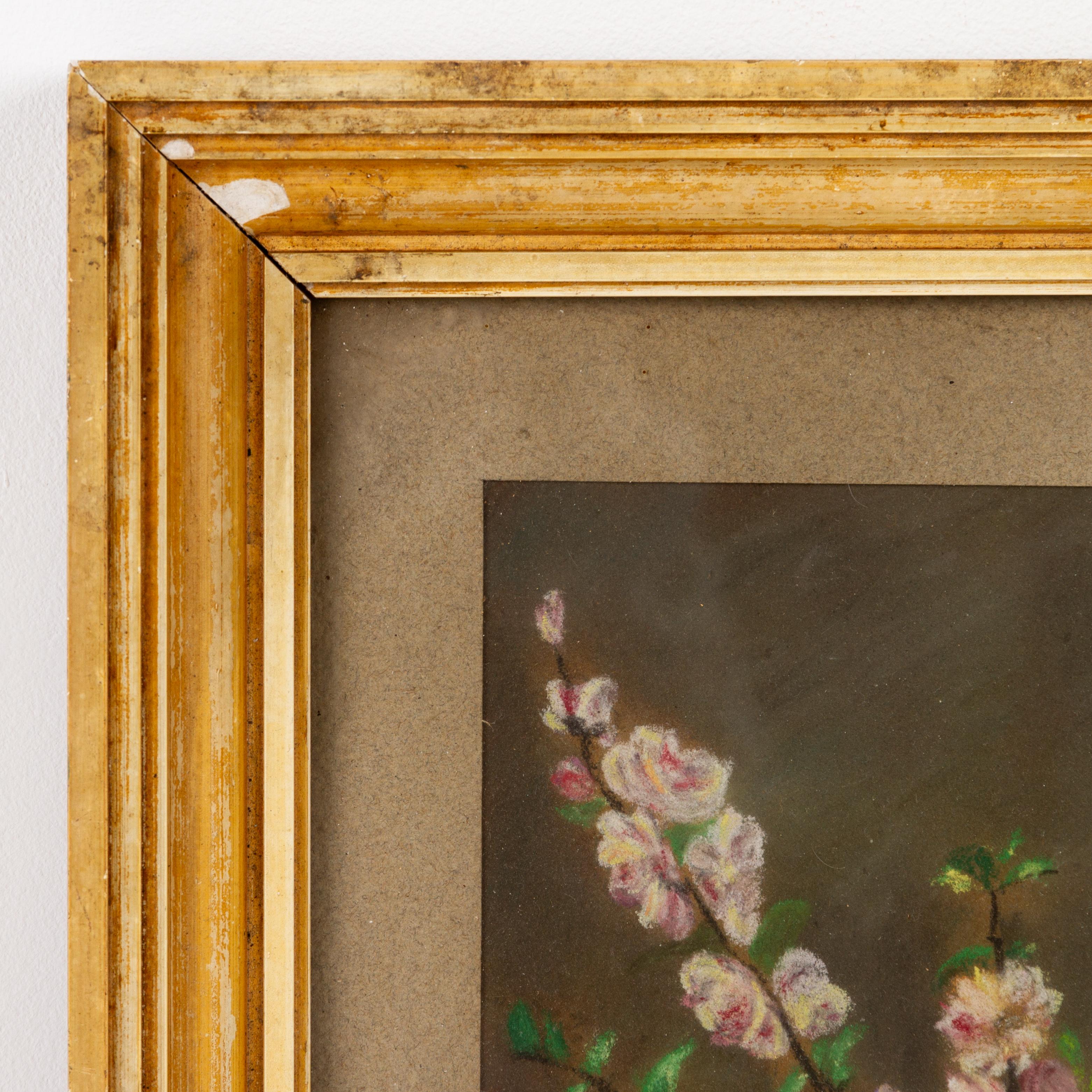 Belgian Still Life Flowers Pastel Drawing Signed In Good Condition In Nottingham, GB