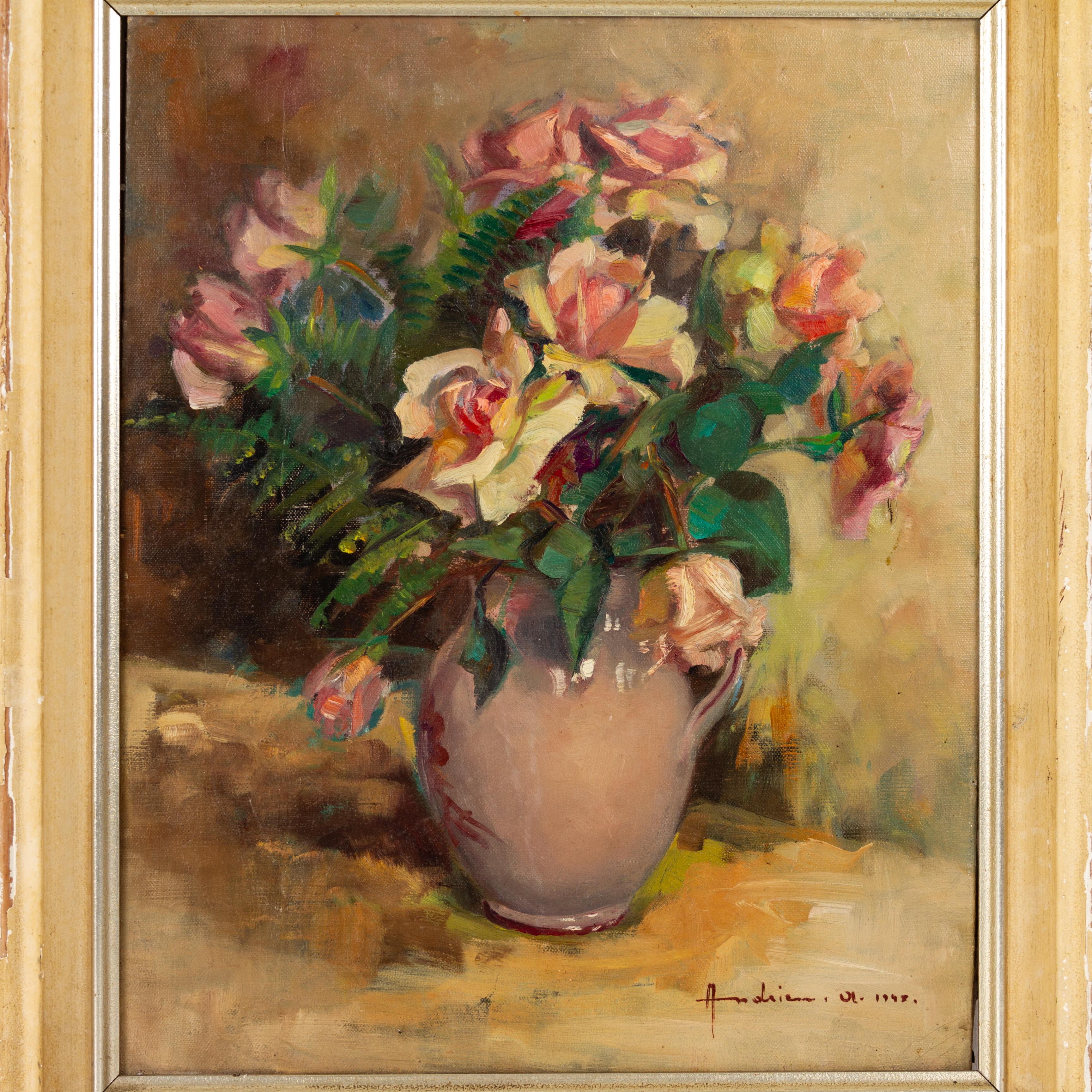 In good condition
From a private collection
Free international shipping
Belgian Still Life Flowers Signed Oil Painting Mid 20th Century
