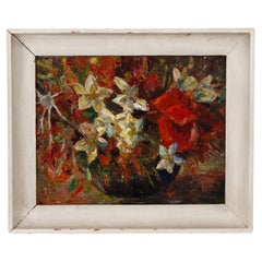 Belgian Still Life Impressionist Flowers Oil Painting 