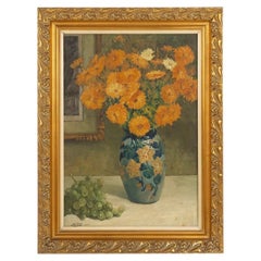 Belgian Still Life Painting by Jos Pas, 1944 — Flowers and Grapes in a Vase