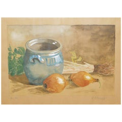 Belgian Still Life Water Color Painting of Vegetables, Dated 1941