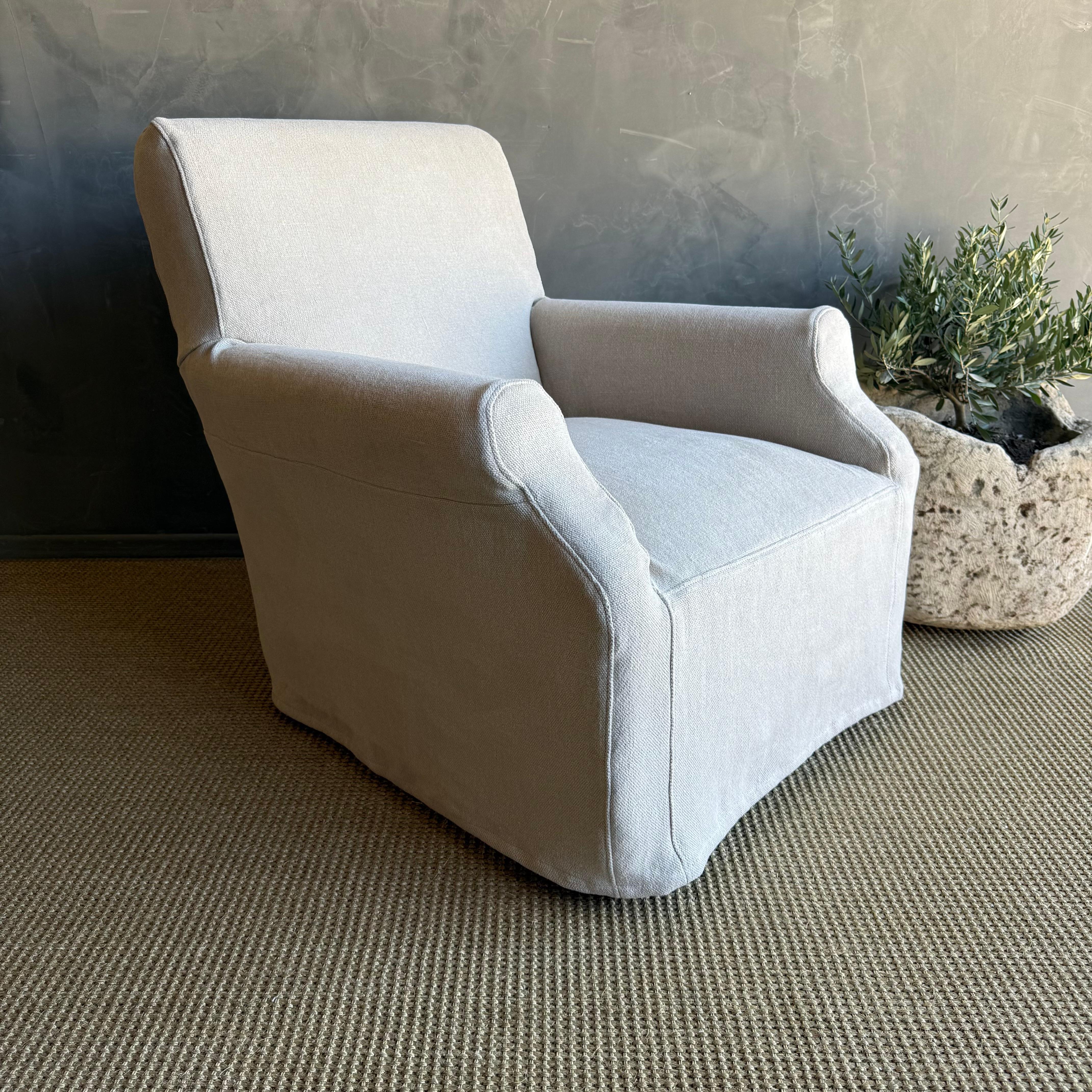 Coton Chaise couverte en lin lavé à la pierre belge - Flax en vente