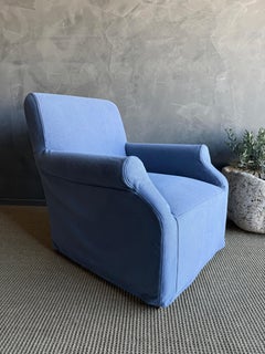 Belgian Stone Washed Linen Slip Covered Chair - French Blue