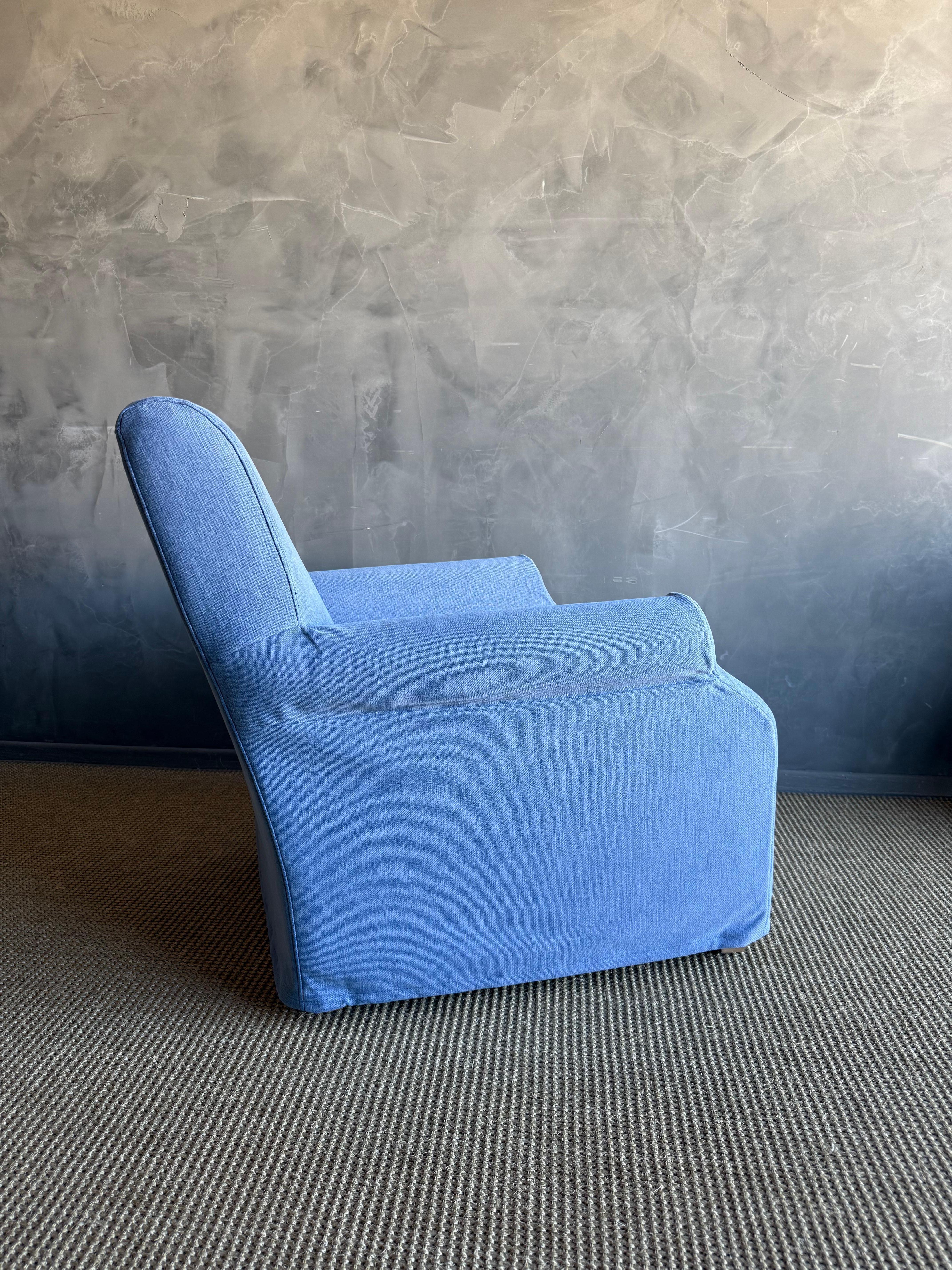 Coton Chaise couverte en lin lavé à la pierre belge - French Blue en vente